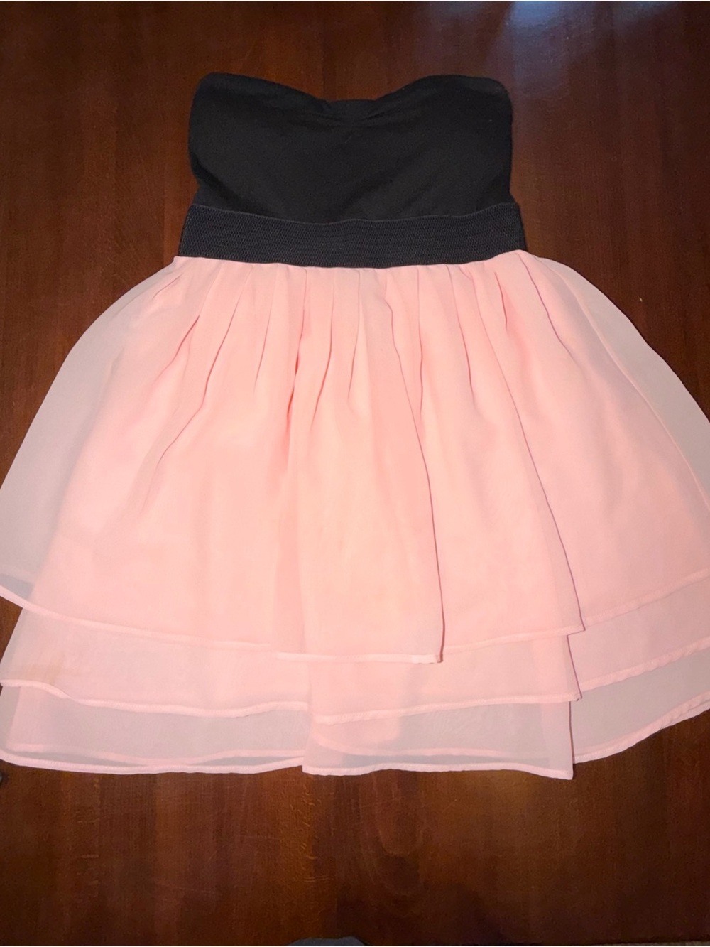 Wet Seal Pink Black Strapless Tiered Chiffon Mini Dress Size S